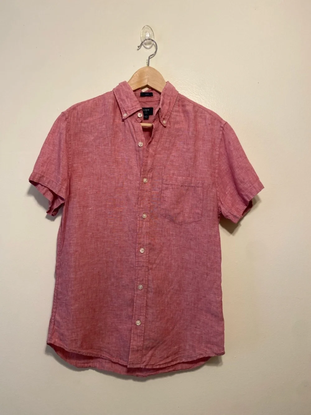 J. Crew Slim fit Linen  Short-Sleeve Button Down Shirt in Heathered pink. Size S